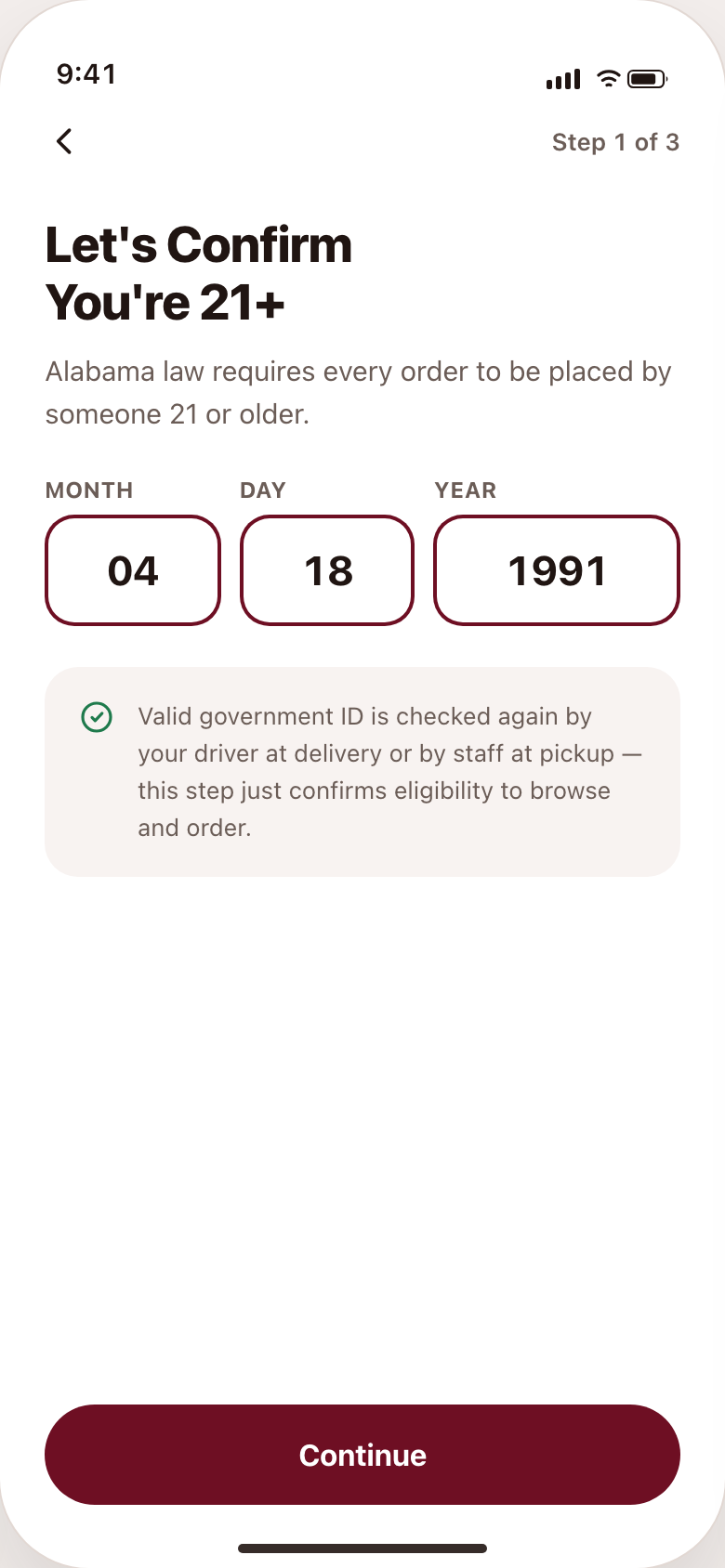 Approved age frame